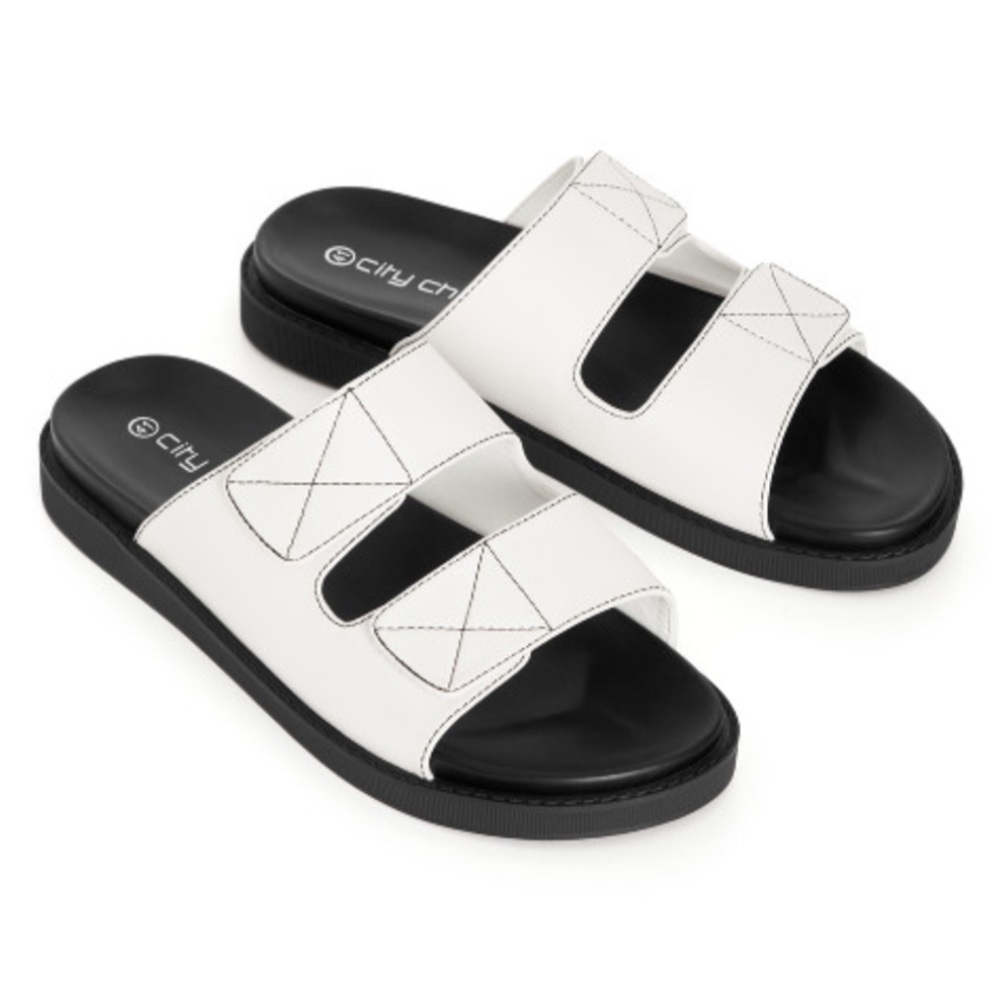 CITY CHIC WIDE FIT 11W & 12W NIB White Sandy Stitch Slide SH.12